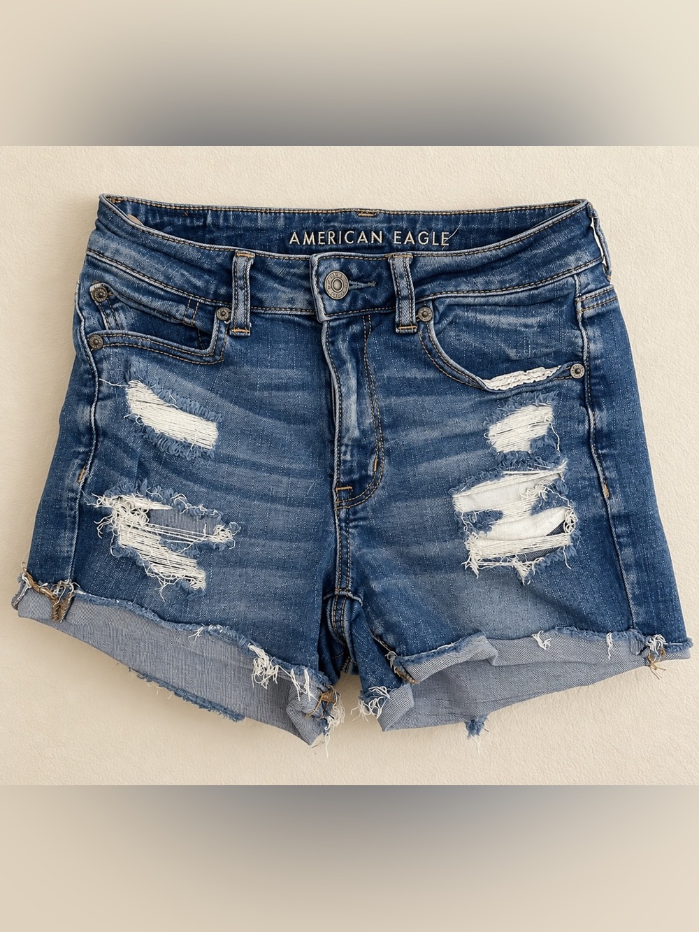 American Eagle Outfitters Frayed Distressed Blue Denim Cutoff Shorts
